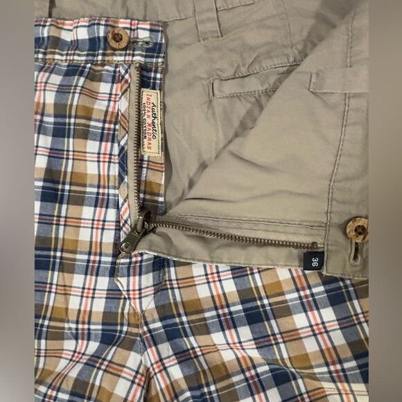 Olde School Brand Retro Reversible Flat Front Classic Khaki Madras Plaid Size 36 - Picture 6 of 9